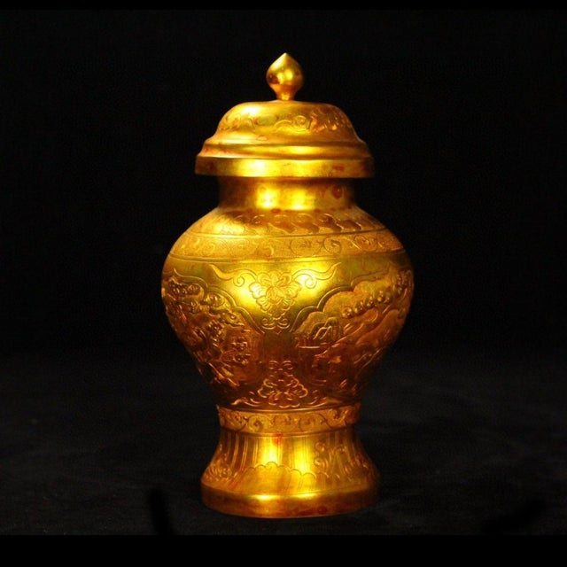 Vintage Chinese Gilt Bronze Hand-Chased Floral Covered Ginger Jar For Sale In Los Angeles - Image 6 of 9