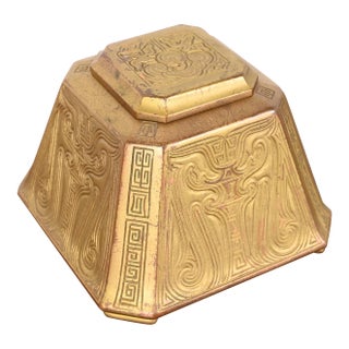 Tiffany Studios New York Chinese Pattern Bronze Doré Large Inkwell For Sale