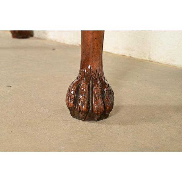 Wood Baker Furniture Chippendale Carved Walnut Marble Top Console Table With Paw Feet For Sale - Image 7 of 12