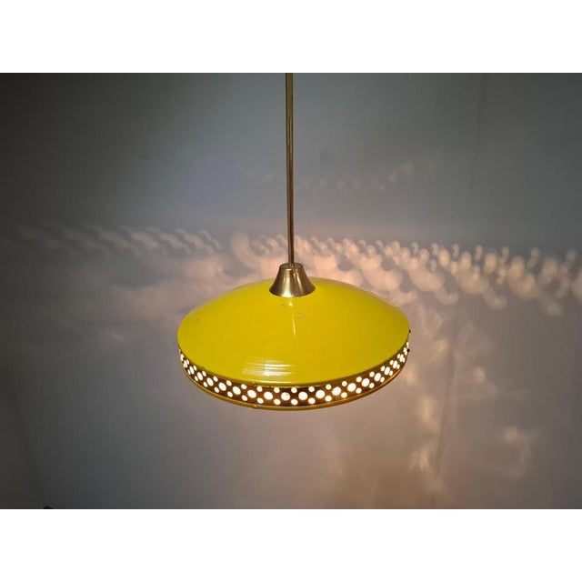 1970s Mid-Century Modern Pendant Lamp in Yellow Metal with Brass and Glass, 1970s For Sale - Image 5 of 18