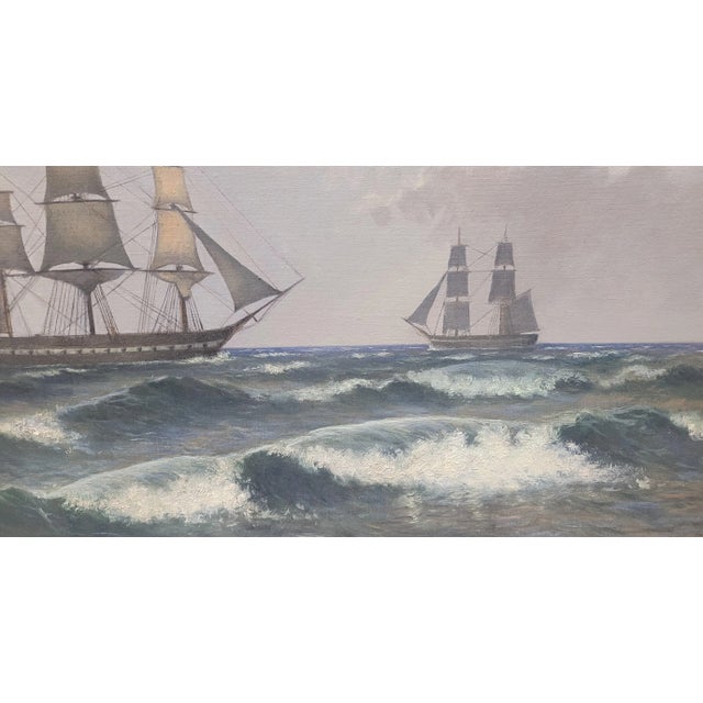 Greige Antique 19th Century Danish Ship Painting For Sale - Image 8 of 12