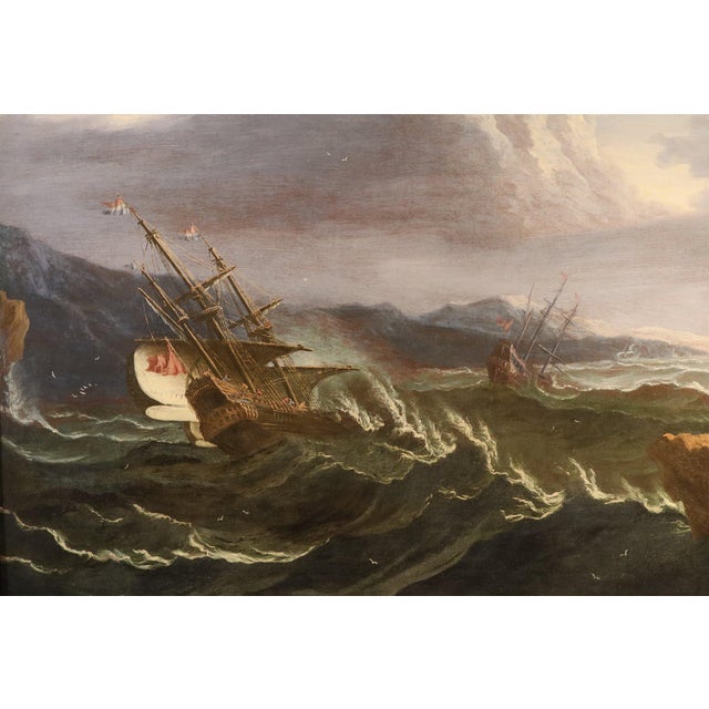 Rococo Workshop of Matthieu Van Plattenberg, Stormy Navy with Vessels, 1700, Oil on Canvas For Sale - Image 3 of 15