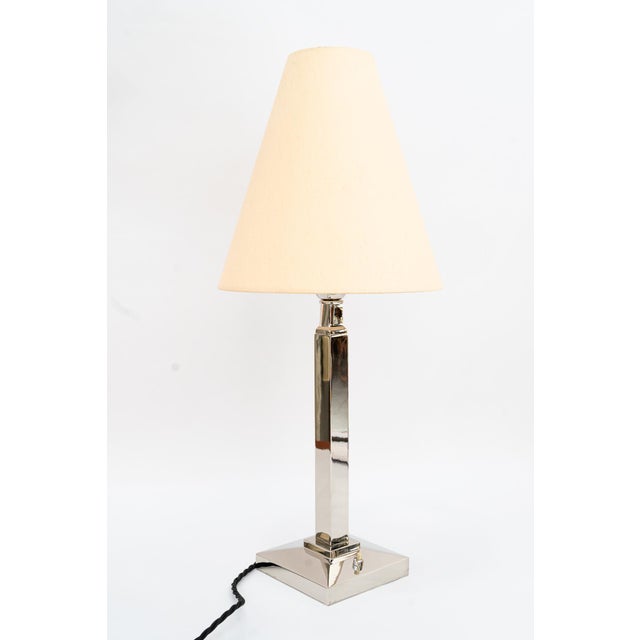 1920s Nickel Table Lamp with Fabric Shade Vienna, Austria, 1920s For Sale - Image 5 of 18