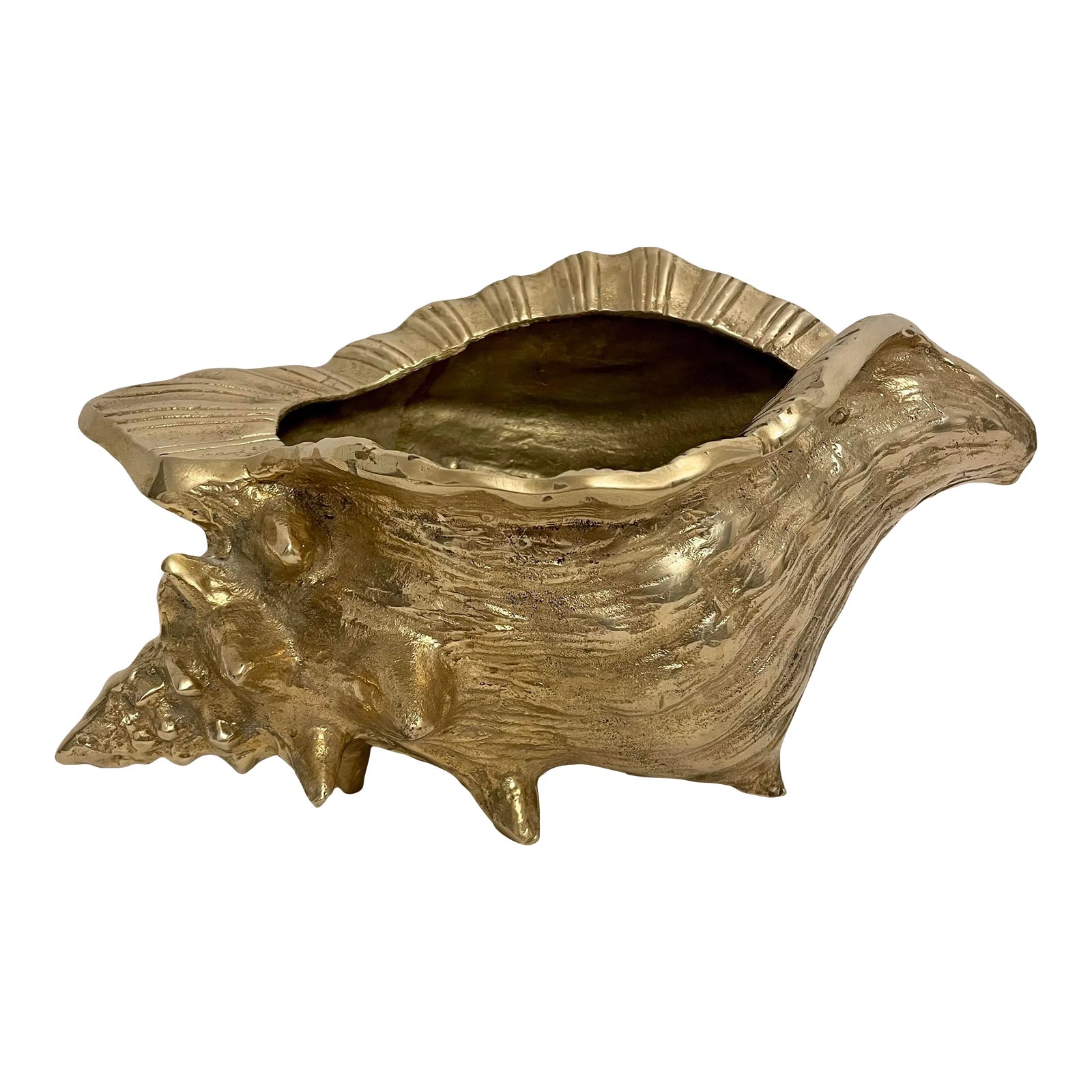 Large Vintage Brass Conch Seashell Planter | Chairish