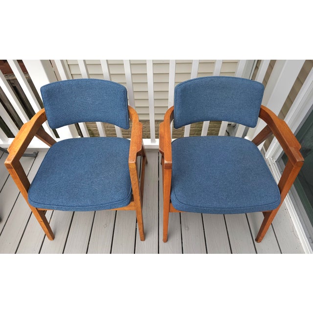 Wood 1970s Pair Jens Risom Style Solid Walnut Lounge Chairs by Gunlocke, Numbered For Sale - Image 7 of 12
