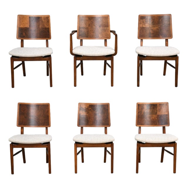 Modern Burl Dining Chairs by Herritage - Set of 6 For Sale