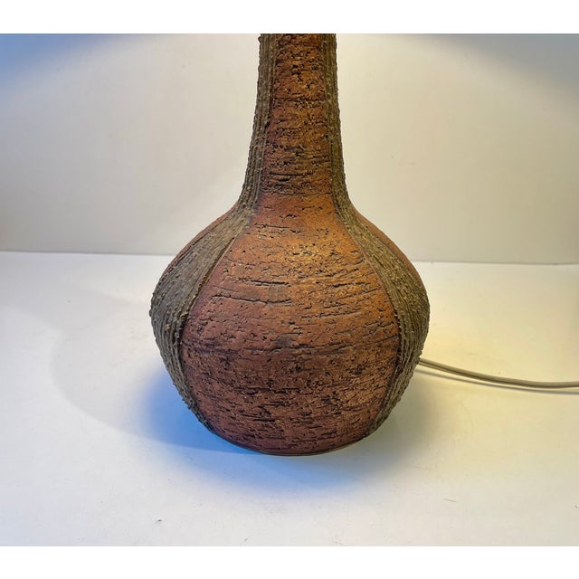 Large Danish Stoneware Table Lamp with Green Shade from Sejer, 1970s For Sale - Image 11 of 14