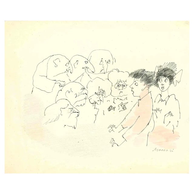 Mino Maccari, Portraits, Ink & Watercolor, 1960s For Sale