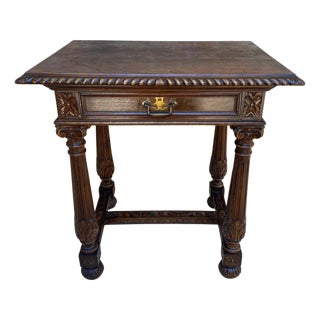 Early 20th Century Spanish Carved Walnut Side Table with One Drawer, 1940s For Sale
