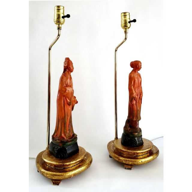 Lamps by Borghese Asian Figurine & New Shades Restored For Sale In Miami - Image 6 of 17