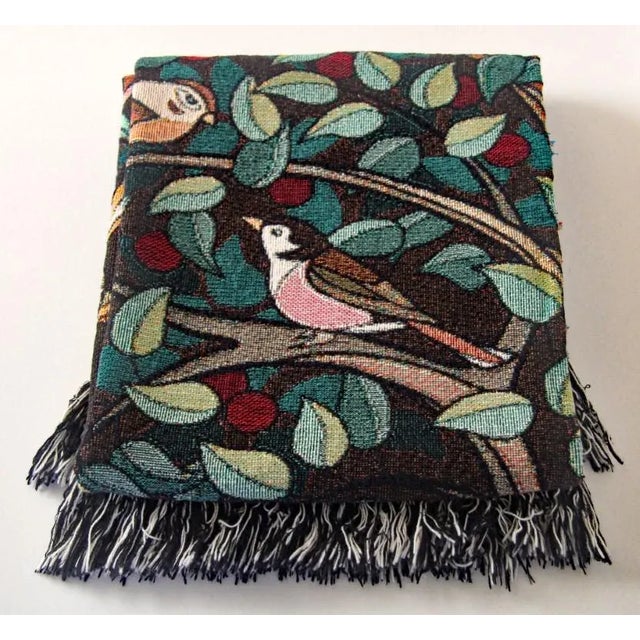 Arts and Crafts Style "Tree of Birds" in Espresso Jacquard Woven Throw Blanket For Sale - Image 12 of 12