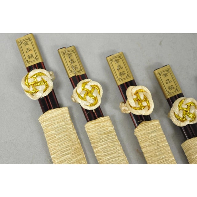 Late 20th Century Vintage Japanese Oriental Chopsticks in Custom Silk Gold Sleeves - 6 Pc Set For Sale - Image 5 of 10