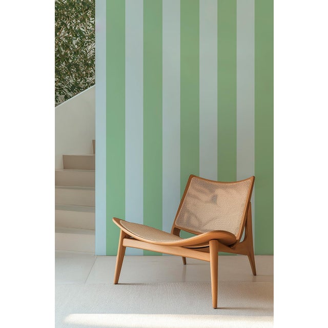 Mint Clubhouse Stripe Grasscloth Wallpaper by House Party | Wisteria Blue & Mint Julep | 6 Yards For Sale - Image 8 of 8