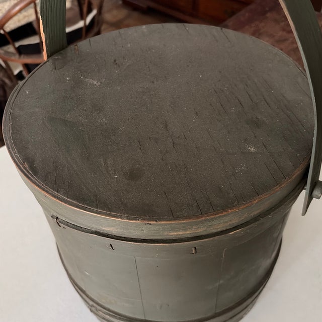 Muted Green Antique Firkin Storage Box W/Lid For Sale - Image 4 of 10