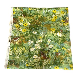 5 Yds VTG MCM Riverdale Screenprint Floral Cotton Fabric '76. Green, White, For Sale