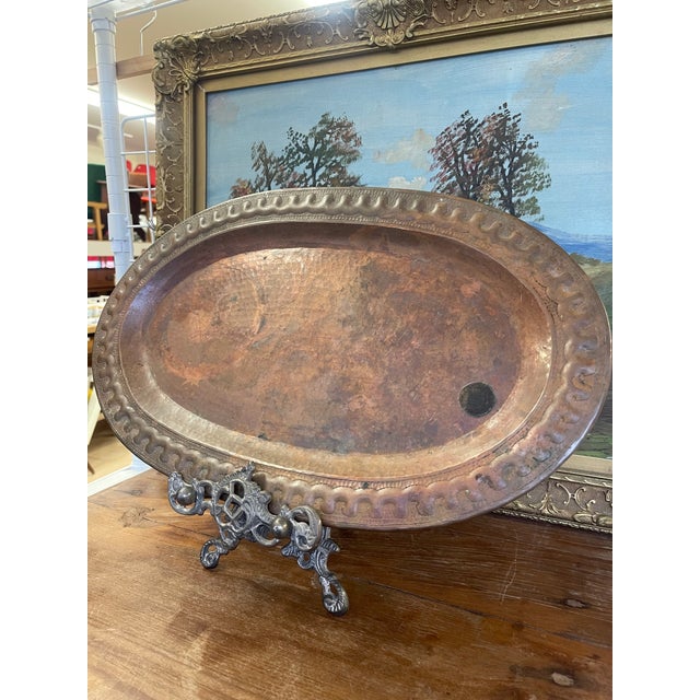 Vintage Hand-Hammered Oval Tray by Marsar Arte Y Cobre, Puerto Vallarta, Mexico For Sale - Image 4 of 9