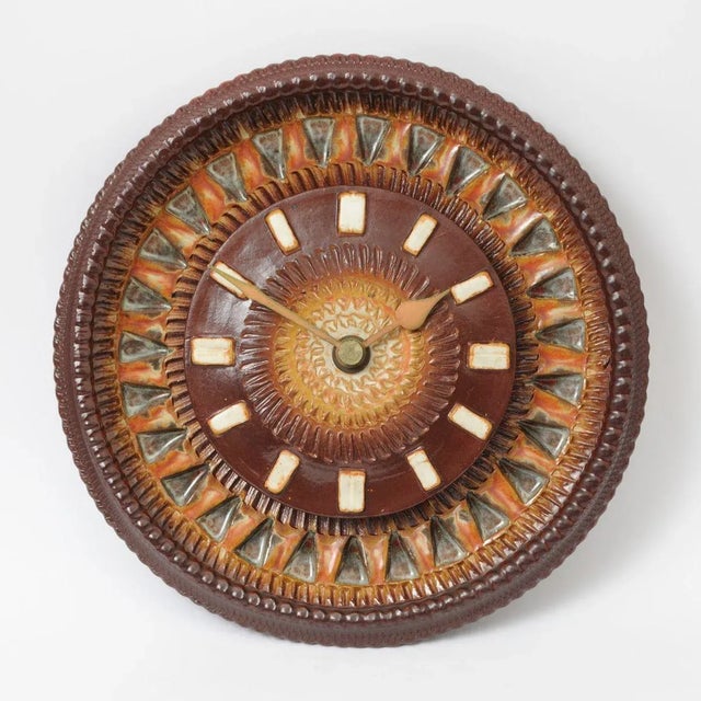 Brown German Ceramic Wall Clock from Kienzle and Silberdistel, 1970s For Sale - Image 8 of 8
