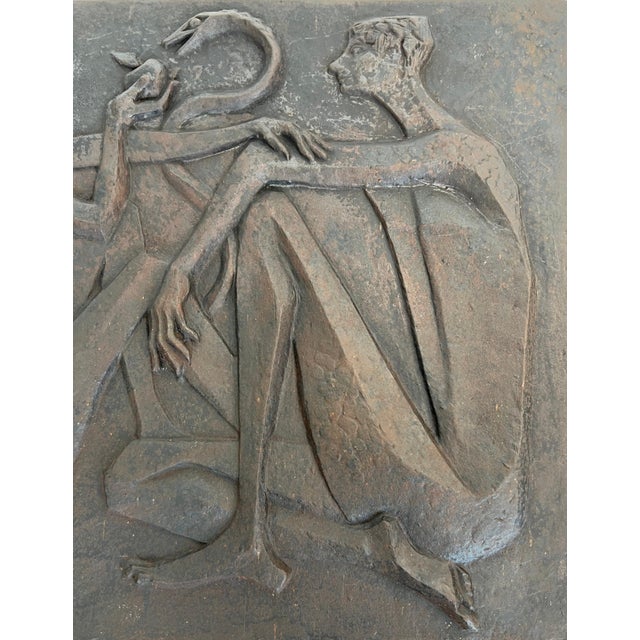 Modernist fireback depicting Adam and Eve, the apple and the serpent For Sale - Image 4 of 12