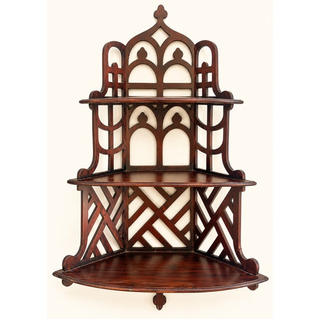 Chinoiserie Vintage Asian Chinese Chippendale Fretwork Triple Wall Shelf For Sale - Image 3 of 4
