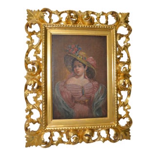 Fine Early 20th Century Oil Portrait in a Hand Carved Gilded Frame C.1910 For Sale