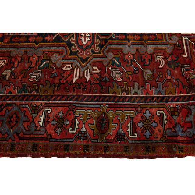 1950s Red Vintage Persian Heriz Wool Rug Circa 1950s 11 X 13 For Sale - Image 5 of 10