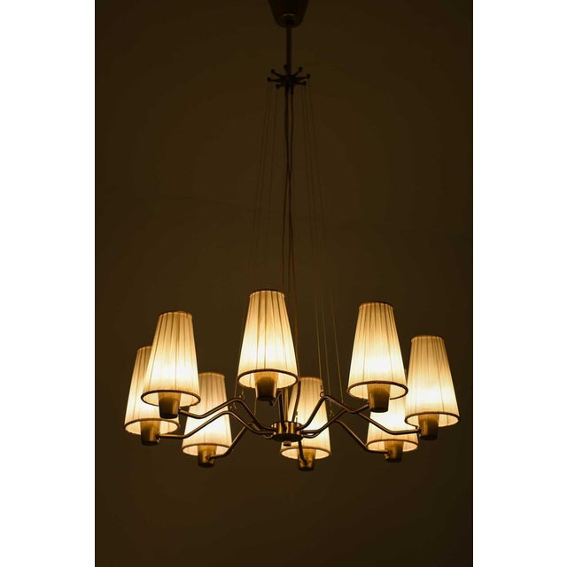 Metal Brass and Fabric Chandelier by Hans Bergström for Asea, 1950s For Sale - Image 7 of 14