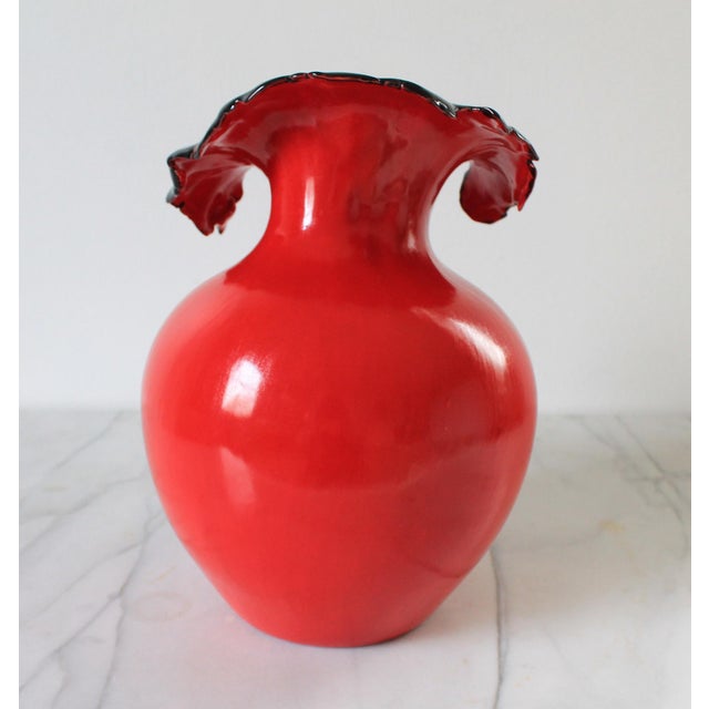 Late 20th Century Vintage Red & Black Artisan Made Vase or Vessel For Sale - Image 5 of 8
