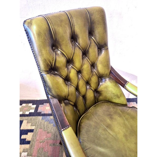 Olive Olive Green Tufted Leather Chesterfield Library Chair, 1970s For Sale - Image 8 of 12