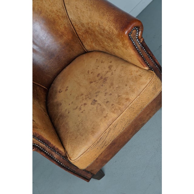 Vintage Dutch Cognac Colored Leather Club Chair For Sale - Image 4 of 16