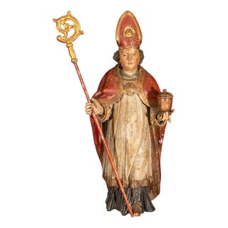Spanish Baroque Artist, Carved Statue of Saint Bishop, Traditionally Saint Rupert, 1750, Wood For Sale