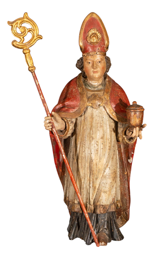 Spanish Baroque Artist, Carved Statue of Saint Bishop, Traditionally Saint Rupert, 1750, Wood