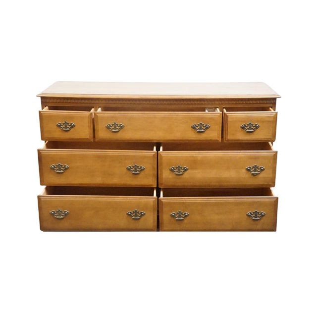 Late 20th Century Bassett Furniture Solid Hard Rock Maple Colonial Early American 56" Double Dresser 229-01-237 For Sale - Image 5 of 15