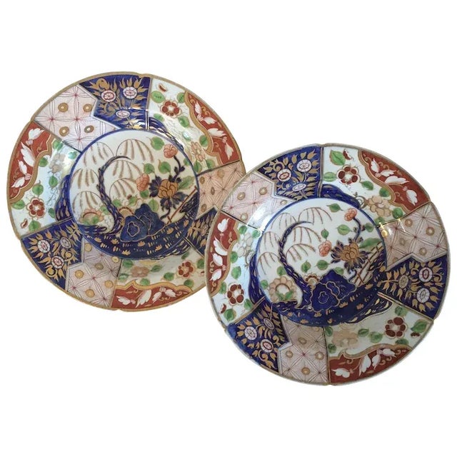 1805 Coalport Porcelain Imari Soup Bowl Plates in Rock & Tree Pattern