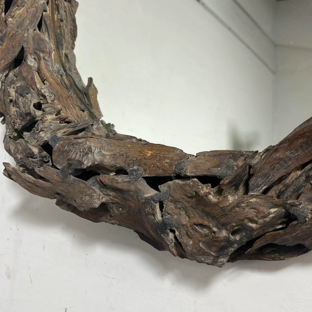 Wood Rustic Coastal Driftwood Rondelle Wall Mirror For Sale - Image 7 of 7