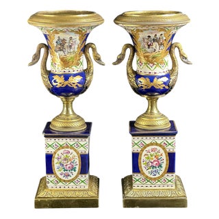 Antique Napoleon III French Sèvres Bronze and Porcelain Vases, 1870s, Set of 2 For Sale