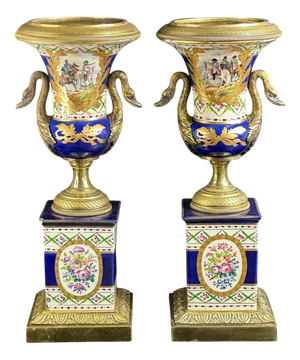 Antique Napoleon III French Sèvres Bronze and Porcelain Vases, 1870s, Set of 2