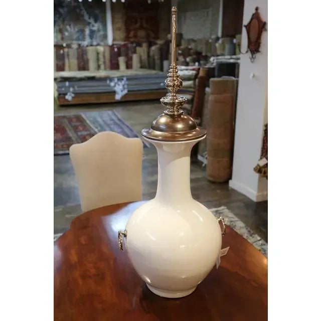 White Silver Leaf Lidded White Ceramic Vase For Sale - Image 8 of 10