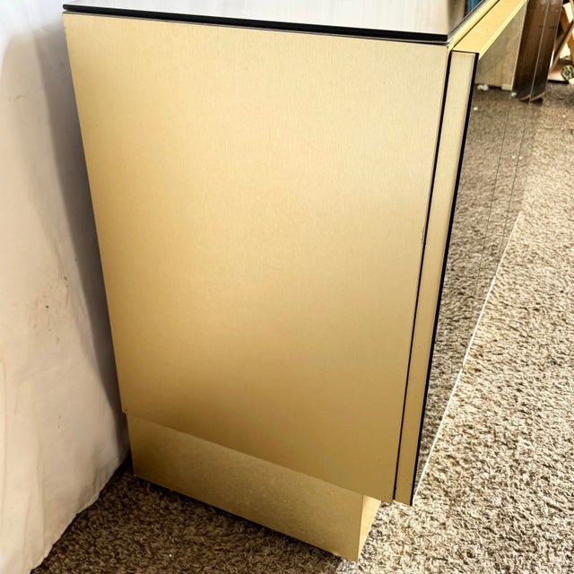 Wood 1980s Postmodern Smoked Mirror and Gold Credenza For Sale - Image 7 of 9