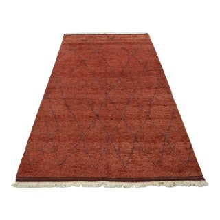 Moroccan Beni Ourain 6′ X 9’1” Red Wool Hand-Knotted Area Rug For Sale
