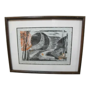 Kay Langdon Signed Framed Artist Proof Multi-Media Woodcut With Silences Between