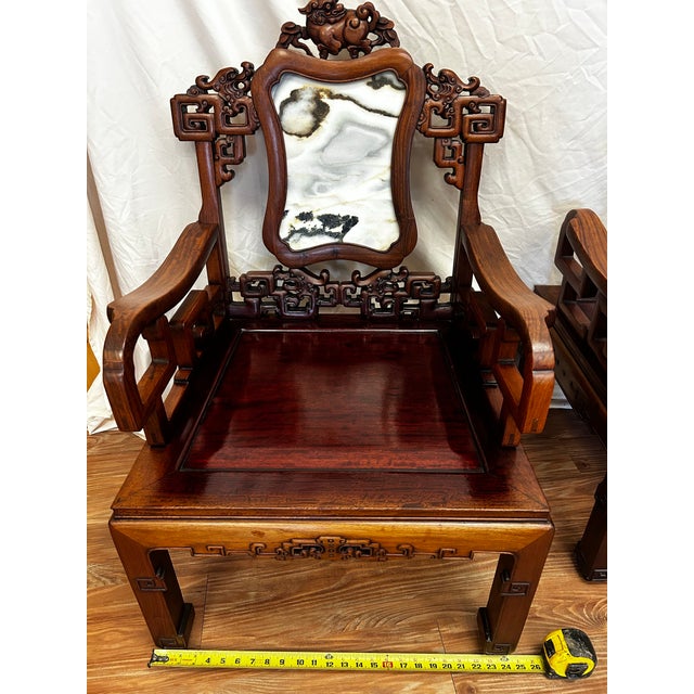 Vintage Chinese Carved Rosewood Armchairs With Dali Marble Panels - A Pair For Sale - Image 10 of 11