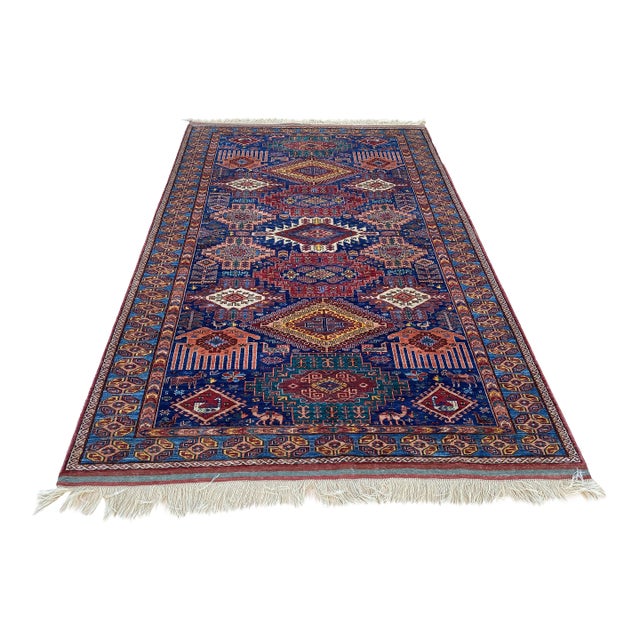 Vintage Baluch Wool Area Rug, Tribal Medallion Pattern For Sale