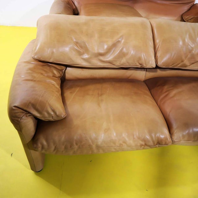 Maralunga Living Room Set in Tan Leather by Vico Magistretti for Cassina, 1970s, Set of 3 For Sale - Image 15 of 18