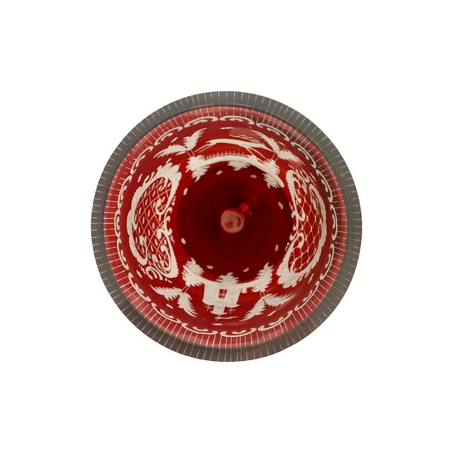 Red Cutout Glass Vase With Deer and Castle Design in Excellent Condition For Sale - Image 11 of 11