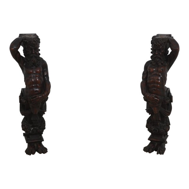 Pair Antique 18th C. French Carved Sculptures of Atlantis For Sale