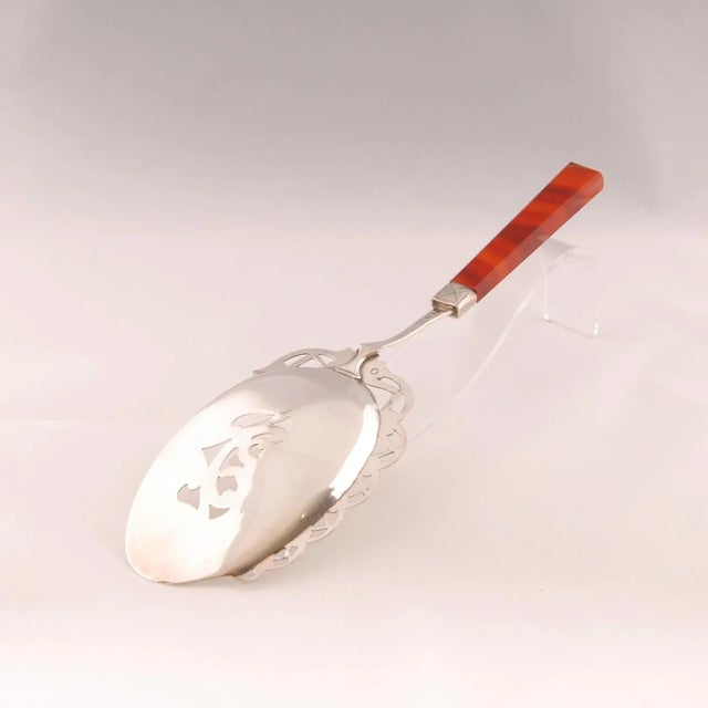 Barbour Silver Co. Antique Tableware Silver Flatware Agate Bejewelled Pie Scoop Server Engraved For Sale - Image 4 of 8