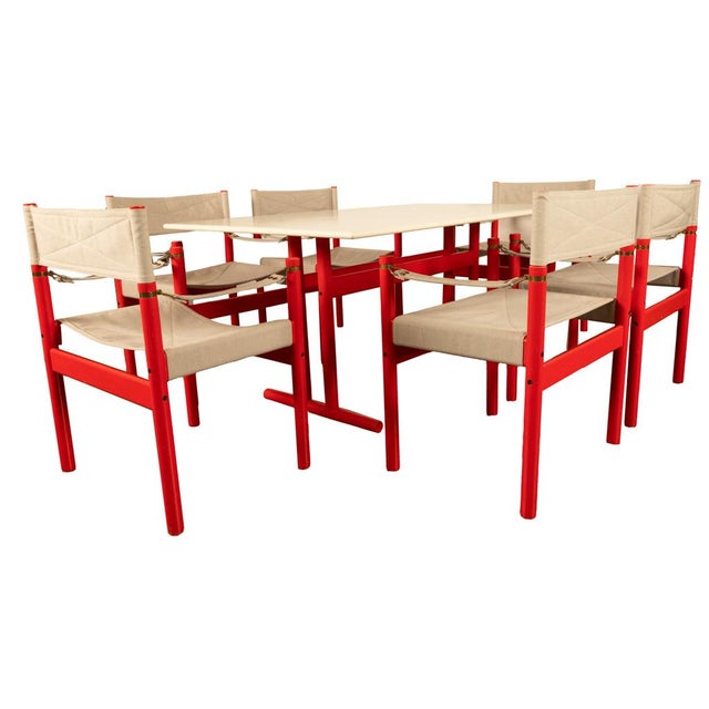 Mid-Century Modern Mid Century Modern Danish Six Safari Chairs Dining Table Set by Erik Wørts 1960s For Sale - Image 3 of 18