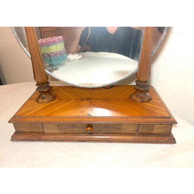 Antique Handmade 19th Century Steeple Dresser Top Wood Bakelite Vanity Mirror For Sale - Image 11 of 15