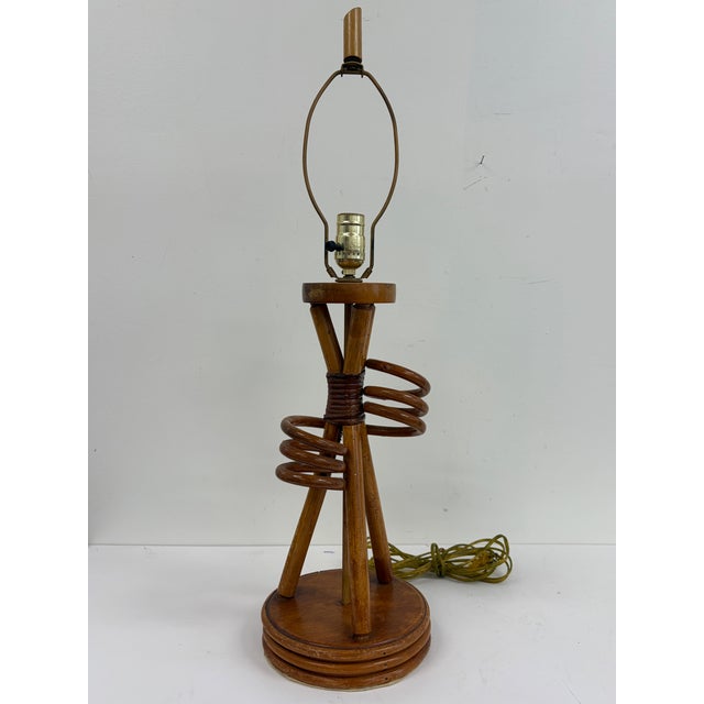 Cream Mid-Century Modern Wood Table Lamp With Pleated Shade For Sale - Image 8 of 10