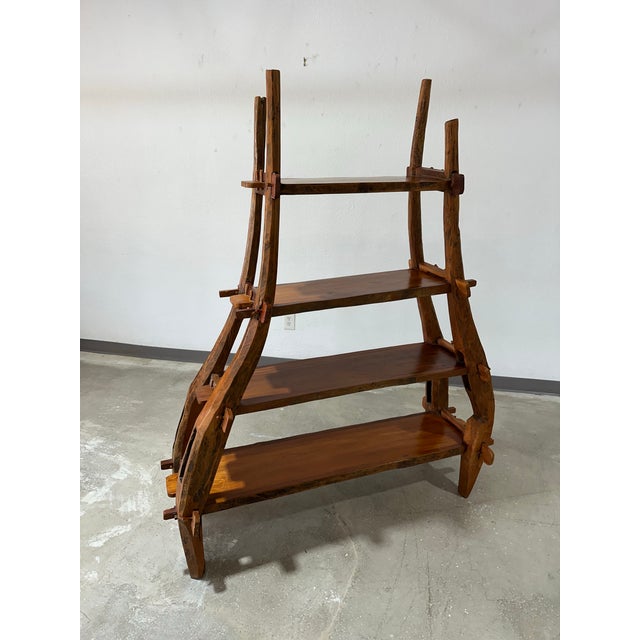 Vintage European Primitive Hand Carved Book Shelf With Mortise and Tenon Joints For Sale - Image 4 of 12